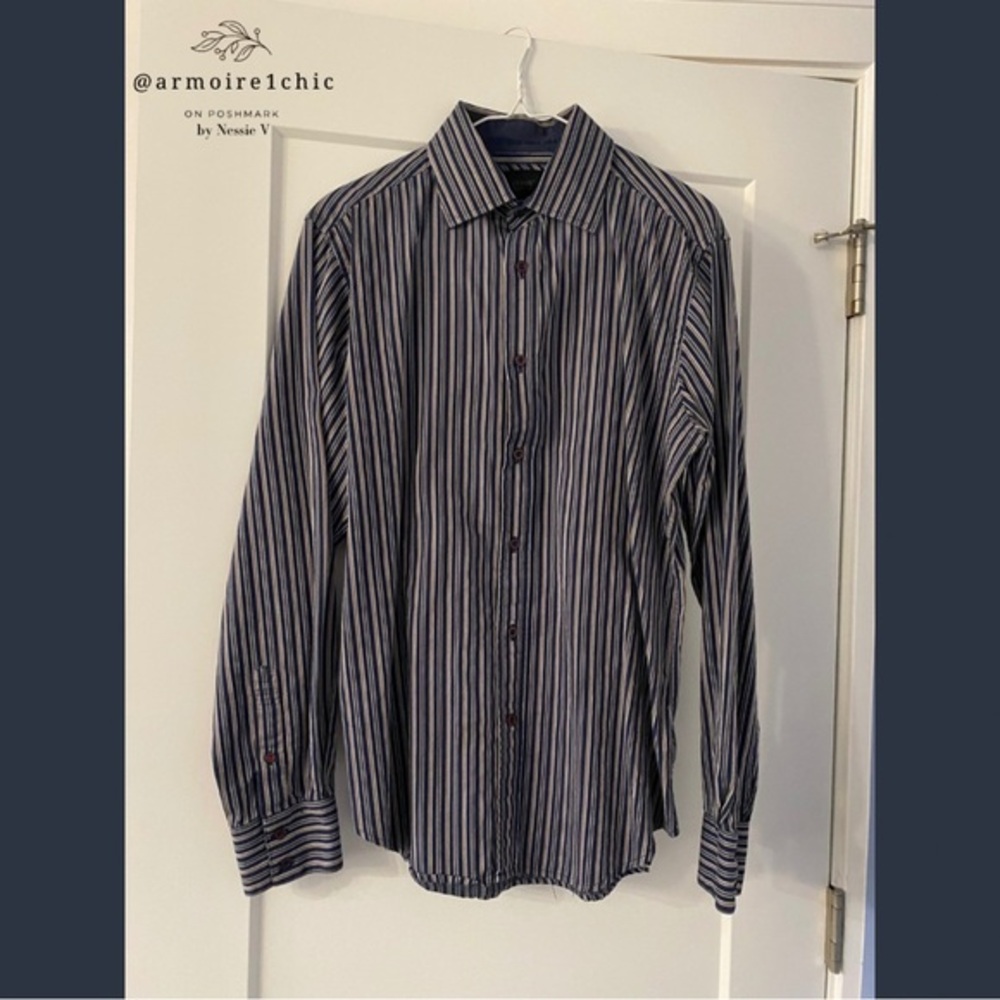 Guess | Pinstriped Black and White Button Down Shirt | Men’s Size Medium